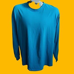 Men's XL Vintage T-shirt Long Sleeve Crewneck 90'sSunbelt Sportswear Turquoise